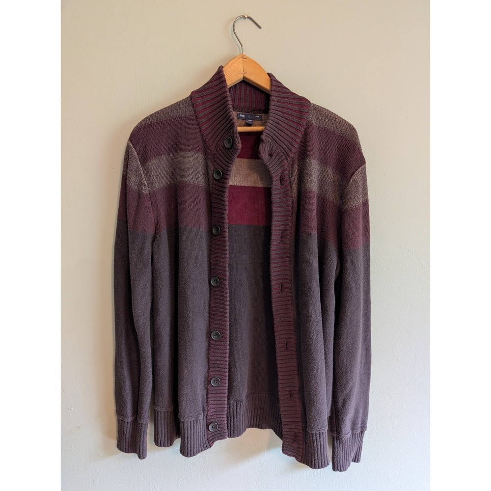 GAP Men Cardigan Sweater M Brown Stripe Grandpa College Outdoor Dad University